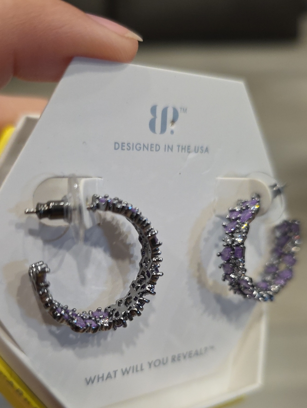 Lavender Crystal Hoop Earrings with Silver-Tone Setting